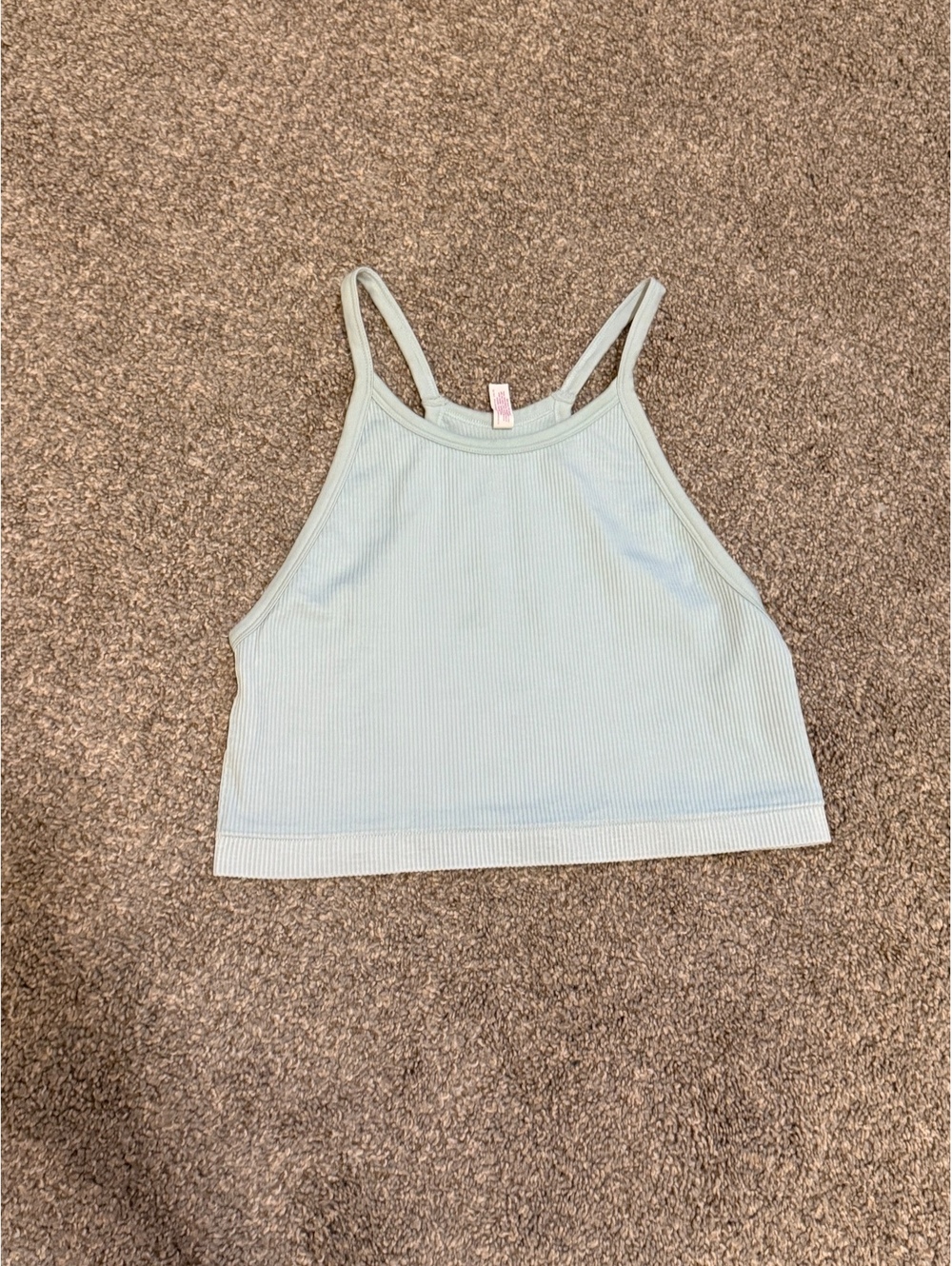 SO Women’s Seamless Ribbed High Neck Crop Tank Top Light Blue Large